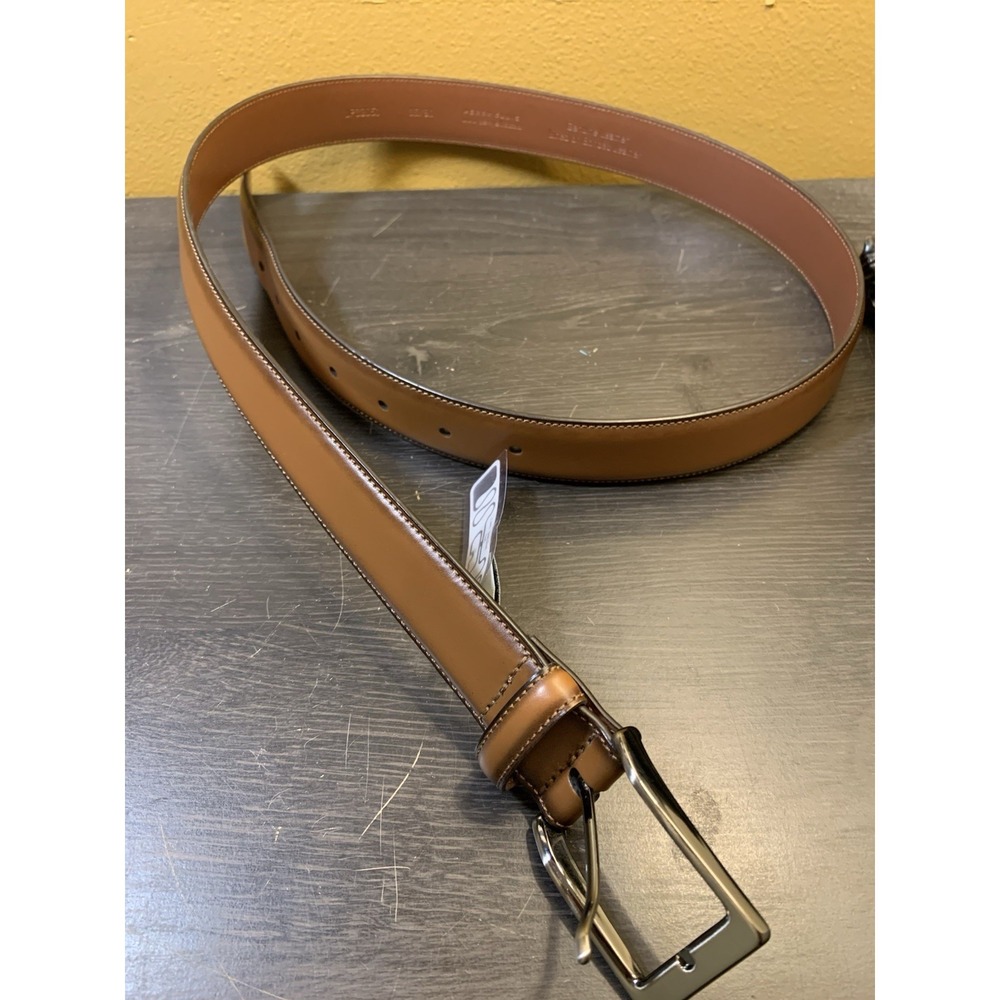 New Perry Ellis Portfolio Genuine Leather Brown Dress Belt Gun Metal - Size 36